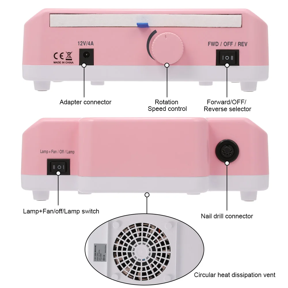 3-in-1 Multifunctional Salon Nail Art Machine 25000rpm Nail Dril Nail Dust Collector LED Desk Lamp with Nail Drill Bits Accessories