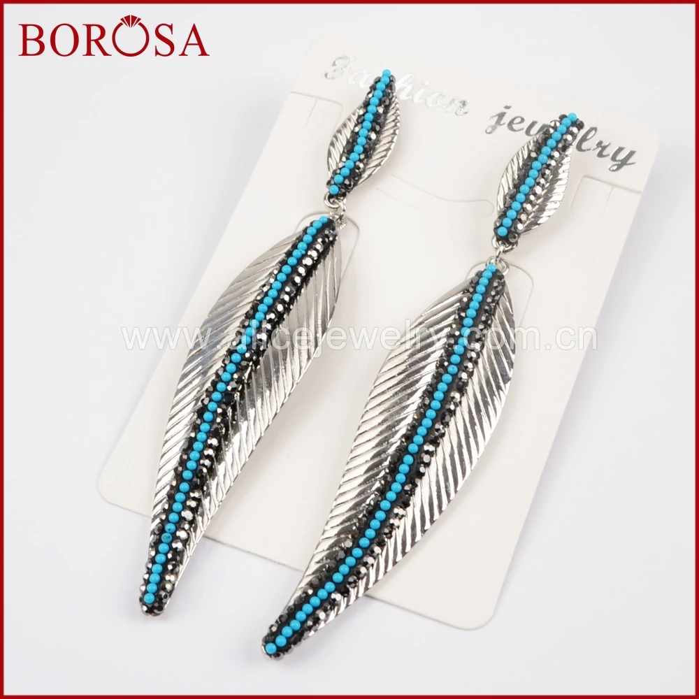 Borosa серебро Цвет долго оставить Длинные висячие серьги горный хрусталь