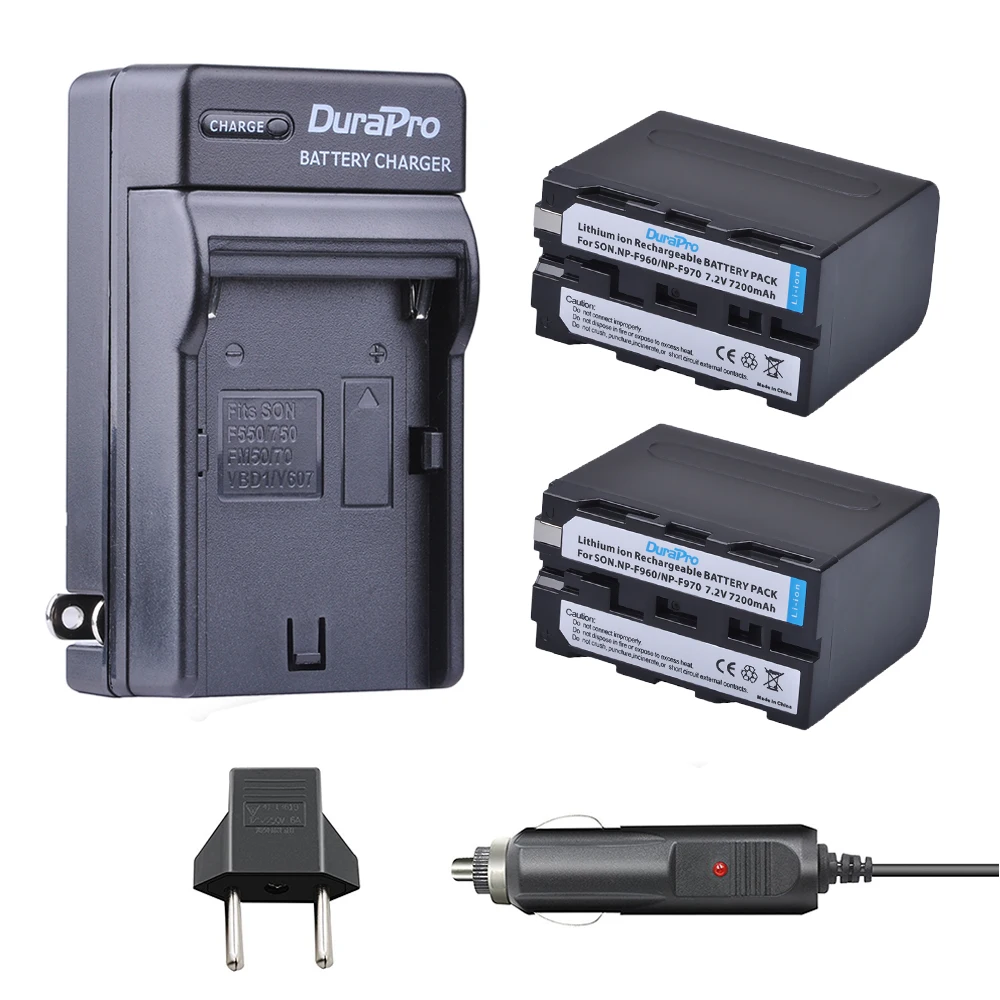 2 шт. DuraPro 7200 мА/ч NP F960 F970 Батарея + автомобиля Зарядное устройство ЕС Разъем для SONY
