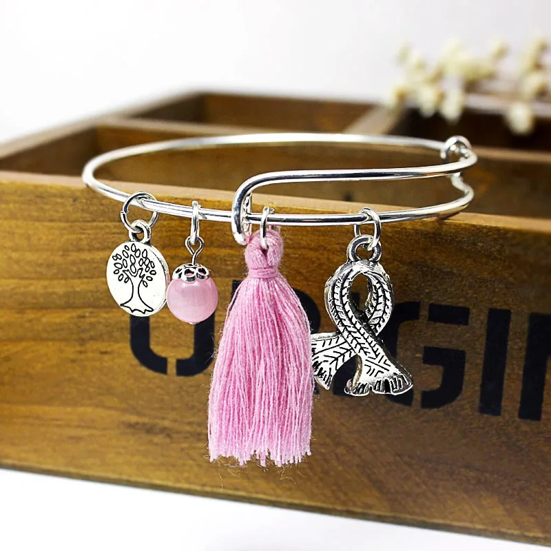 Женский браслет из натурального камня с бусинами|bracelet ribbon|bracelet charmsbreast cancer awareness |