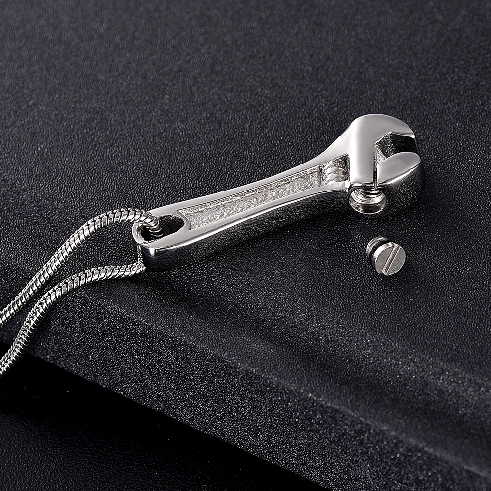 Tool Wrench Shape Cremation Urn Necklace Stainless Steel Laborer Ashes Keepsake Memorial Pendant Jewelry for Human | Украшения и