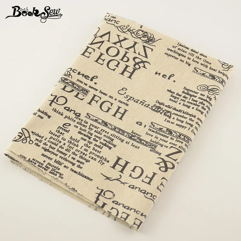 Бежевая хлопчатобумажная льняная ткань с надписями тканевая Ткань для шитья