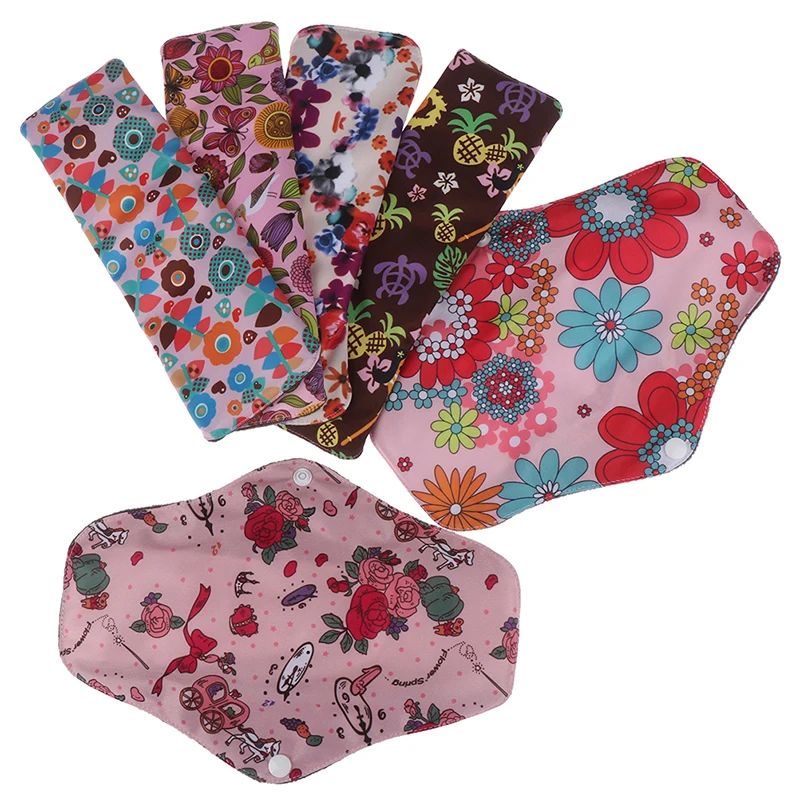 

2 Sizes Women Flower Printed Bamboo Charcoal Fleece Inner Lady Cloth Menstrual Pads,Reusable Waterproof Mummy Pads