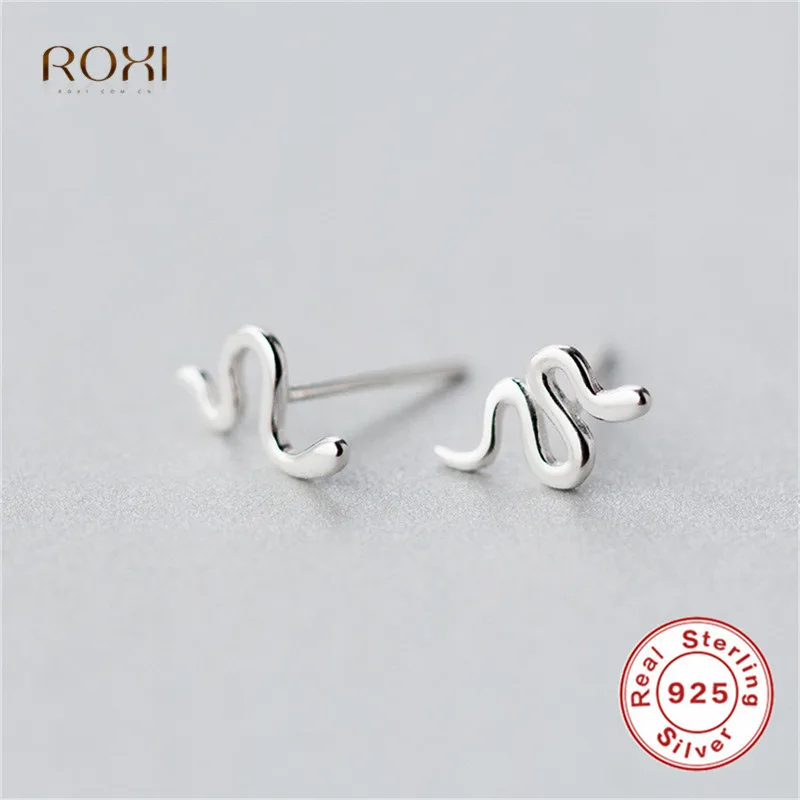 Silver ROXI антиаллергенные серьги-гвоздики в виде змеи для женщин 925 пробы Серебряные Серьги очаровательные маленькие серьги в виде животных пирсинг - Окраска металла: Silver