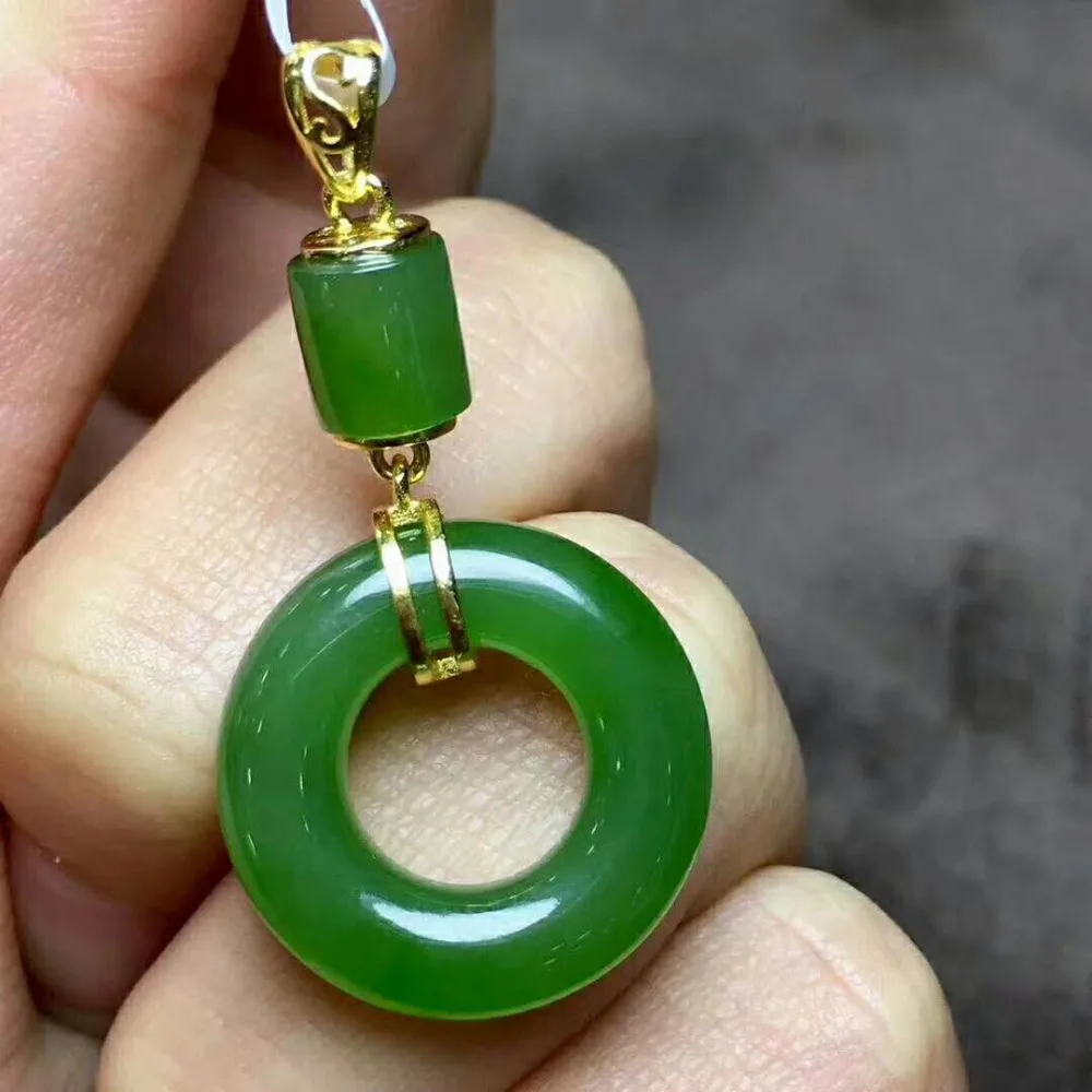 S925 Silver inlaid jade pendant female and Tian Jasper Green chain spinach Emerald Item yuhuan Necklace Sweater Ch | Украшения и