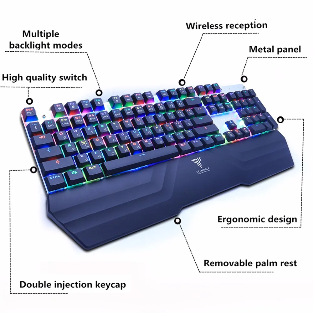 Bluetooth Беспроводная игровая механическая клавиатура светодиодный RGB с подсветкой Teclado Anti ghosting для геймера