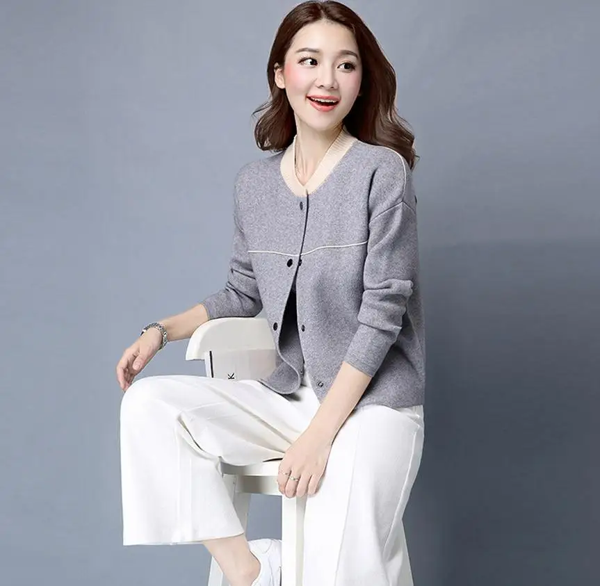 Женский теплый шерстяной кардиган вязаный жакет с длинным рукавом и