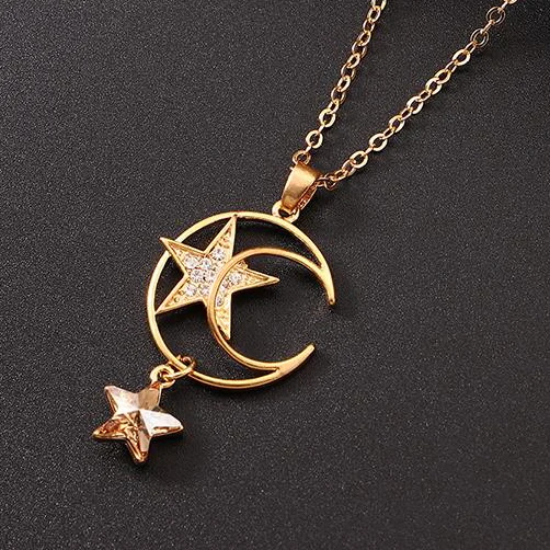 Модные Кристаллы от Swarovski Star & Moon ожерелье с подвеской для женщин Золотая цепочка