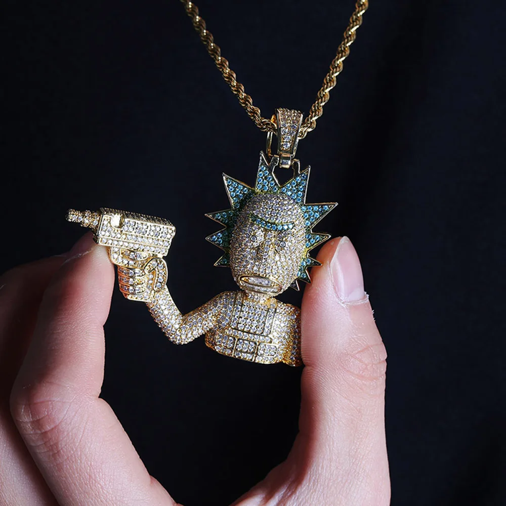Iced Out Золотой Серебряный цвет цепи персонализированные пистолет человек ожерелье с подвеской de Moda хип-хоп очаровательные ювелирные изделия