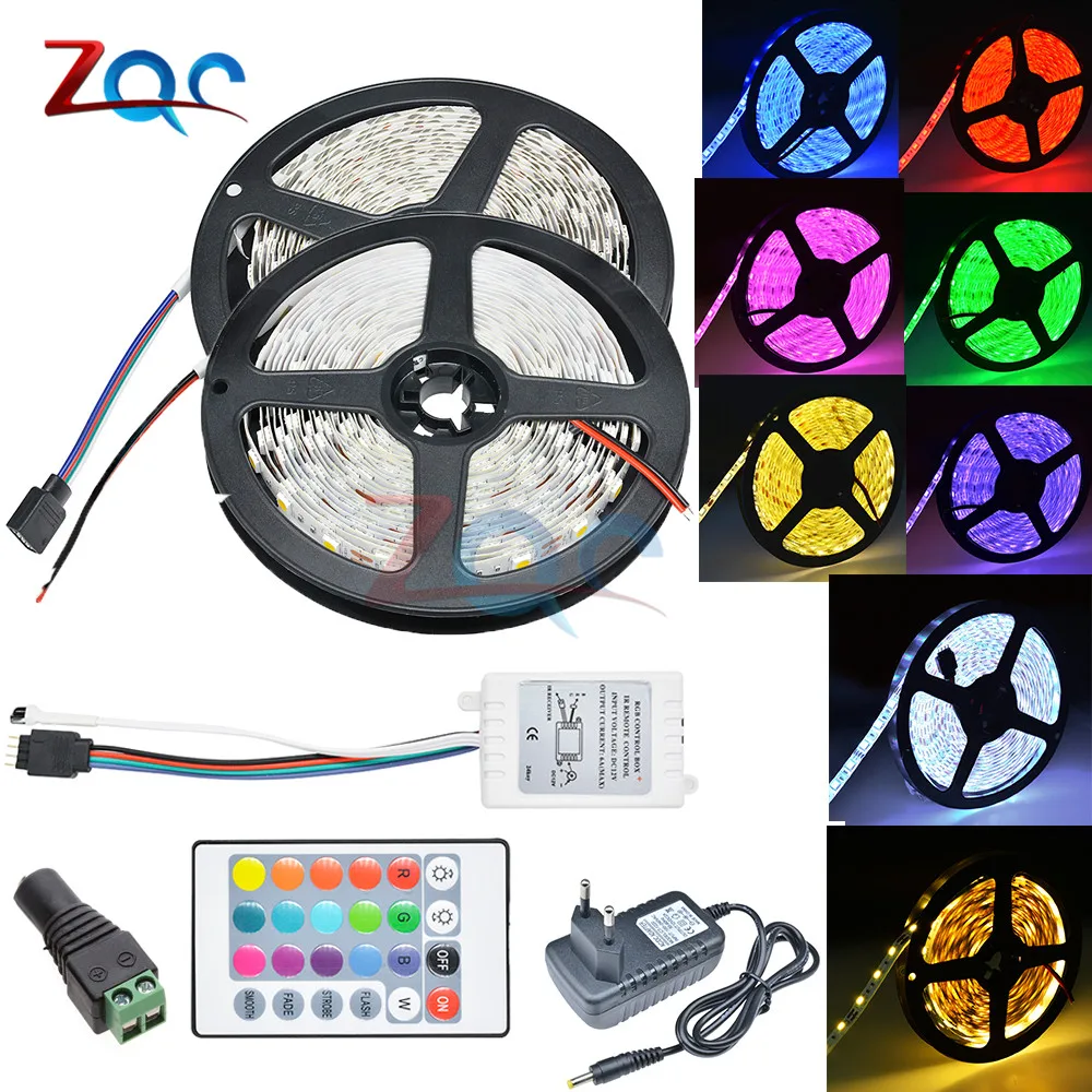 300 светодиодный s 60 Светодиодный s/m SMD RGB светодиодный светильник 5050 5 м светодиодный светильник RGB светодиодный S Лента Диодная лента гибкий контроллер DC 12 В комплект адаптеров