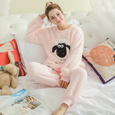Vangull, осенне-зимние женские пижамные комплекты, пижамы, костюм для сна, теплая фланелевая ночная рубашка кораллового цвета, Женская пижама с мультяшными животными