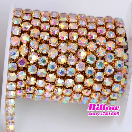 Стеклянная цепочка SS6 SS10 SS12 SS16 SS18 с кристаллами AB золотой основой для одежды