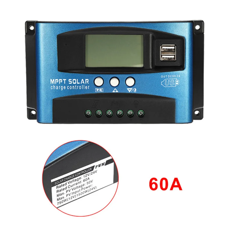 MPPT Solar Charge Controller 30/40/50/60/100A Dual USB LCD Display 12V 24V Auto Cell Panel Charger Regulator with Load | Обустройство