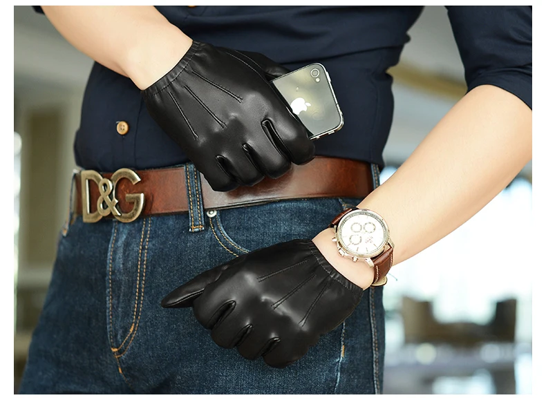 Мужские Модные кожаные перчатки для вождения из овечьей кожи мужские теплые