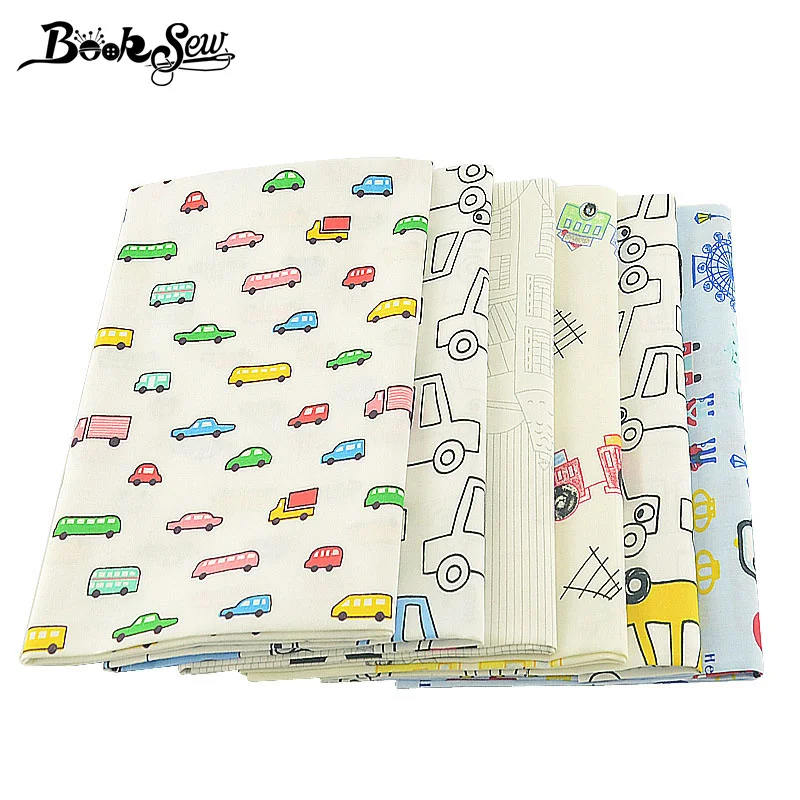 Booksew 100% хлопок саржа ткань детский дизайн автомобиля 6 шт./лот 40x50 см Ткань