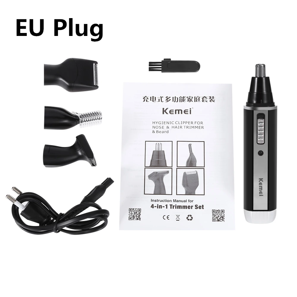 EU Plug 2W Kemei KM-6630 перезаряжаемый триммер для носа и ушной триммер 4 в 1 Электрический триммер для носа и ушей триммер для бороды и бровей электрический триммер для волос - Цвет: EU Plug 2W
