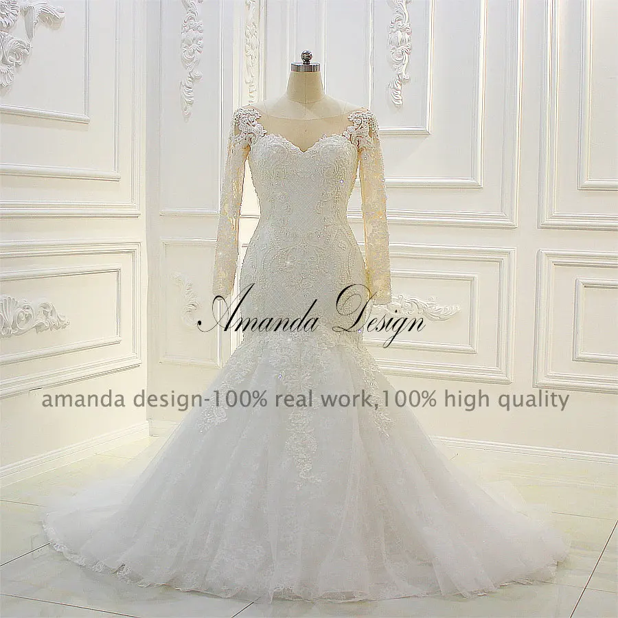 Роскошное Свадебное платье с длинными рукавами и открытой спиной Amanda Design