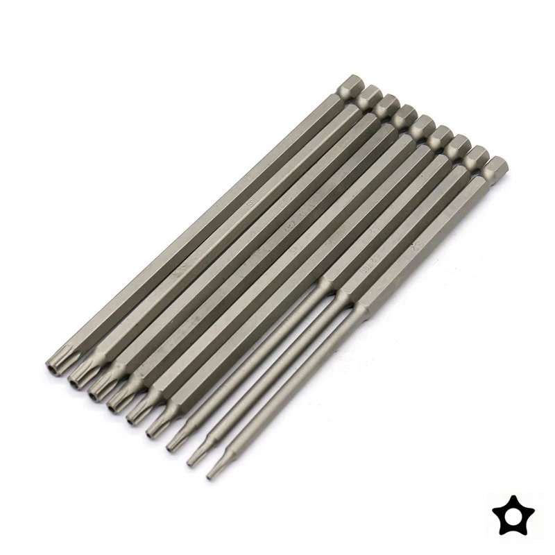 9 шт. 150 мм набор Экстра длинных сверл Torx T8 T10 T15 T20 T25 T27 T30 T35 T40 1/4 дюйма 6,35 мм хвостовик отвертки биты с полой