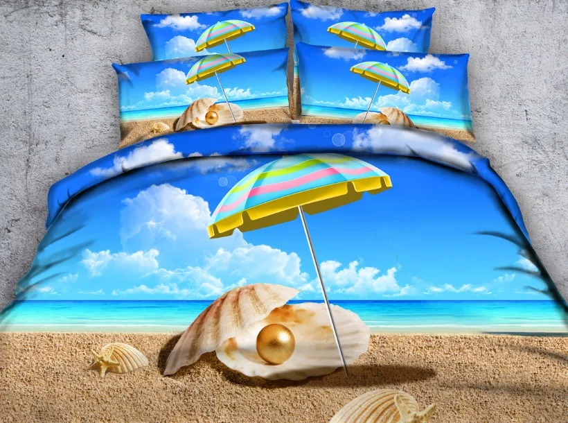 

Beach duvet cover 3D Bedding set bed sheet sheets linen sea shell California King Queen size full double twin 4PCS