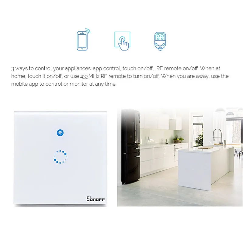 Умный таймер Sonoff T1 UK 1/2/3 Gang Wi Fi RF/APP/сенсорное управление настенный светильник 86