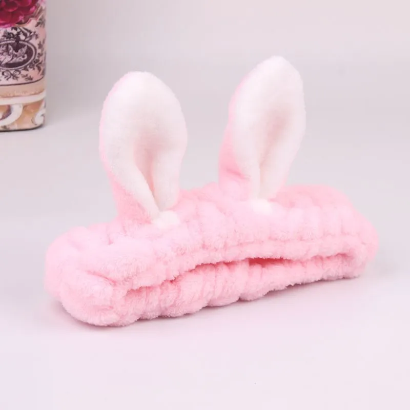 pink hairband Милая Флисовая Повязка на голову с заячьими ушками, модная лента для волос для нанесения макияжа, для мытья лица, эластичные резинки для волос, маска для лица для девочек, аксессуары для волос - Цвет: pink hairband