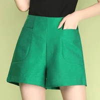 summer fall fashion korean elegant women lady high waisted green white wide leg shorts autumn female woman 3xl black shorts