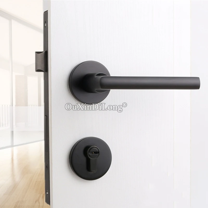 Замок врезной дверной в европейском стиле бесшумный черный замок для