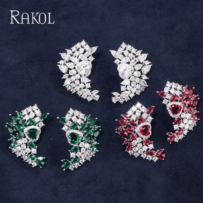 RAKOL нежный кубический цирконий цветок зеленый Комплект сережек для женщин