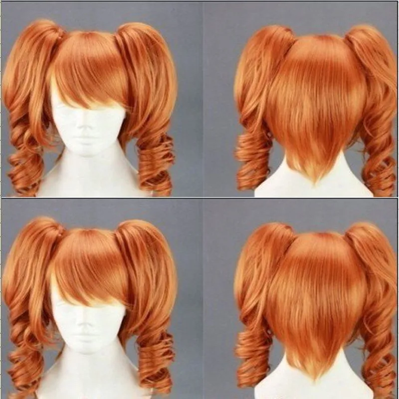HAIRJOY 45cm Medium Length Orange Cosplay Wig Heat Resistant  Costume Party Synthetic Wigs 2 Clip On Ponytail 7 Colors