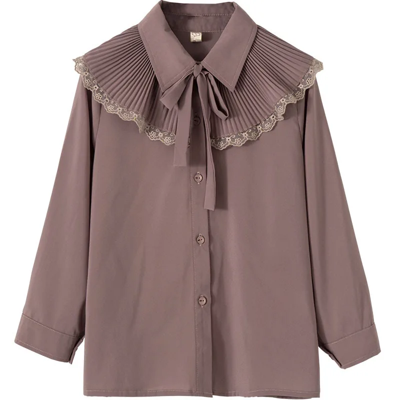 dark pink Новинка года, детские блузки рубашки с длинными рукавами в Корейском стиле Модная рубашка для малышей блузка с бантом для девочек Весенняя кружевная Детская рубашка#3795 - Цвет: dark pink