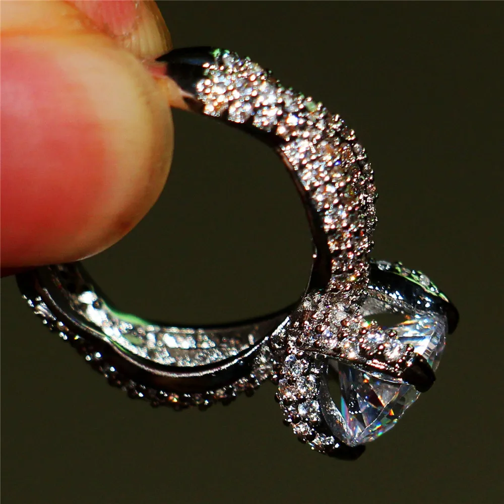 Vintage 14KT white gold filled Jewelry Pave setting AAA CZ Dragon-claw Setting 3ct stone Couple Rings Wedding Ring For Women | Украшения и
