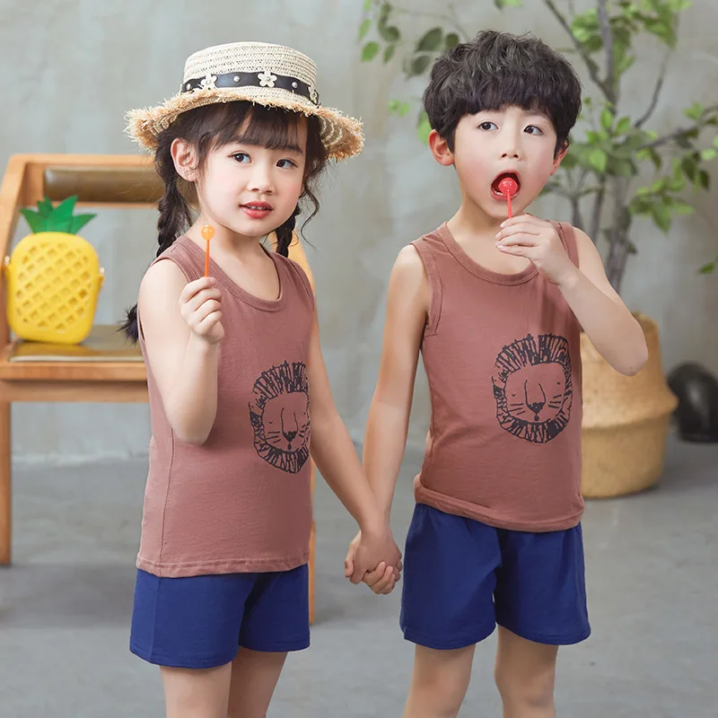 Летние пижамы для мальчиков детские с мультяшным львом комплект из 2 предметов