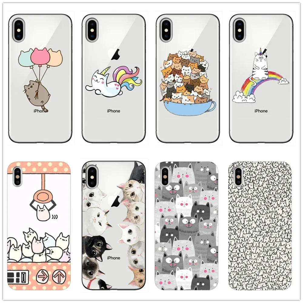 Чехол для телефона с милыми кошками мягкий чехол Caticorn Apple iPhone X XS Max XR 7 7Plus 8 6 6S 6Plus 11