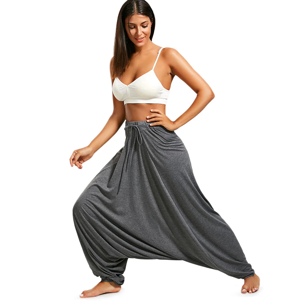 Women Trouser Drop Bottom Harem Pants With Drawstring Casual Loose Plus Size Full Length Pants Hippie Balloon Pants S-2XL