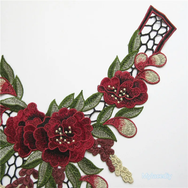 Кружевная вышивка воротник отделка патчи ткани розы аппликация для одежды