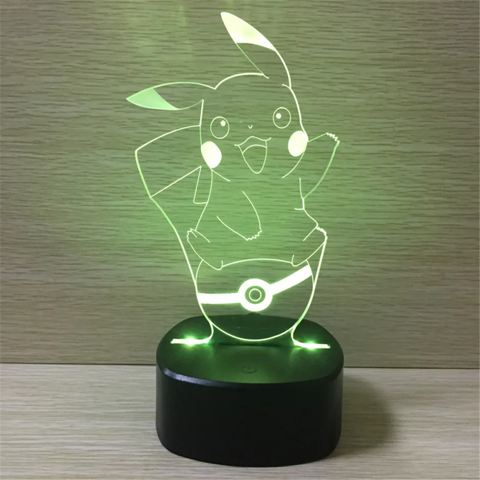 Покемон Пикачу 3D Иллюзия ночник Цвет Изменение лампа Pokemon цифры визуальную