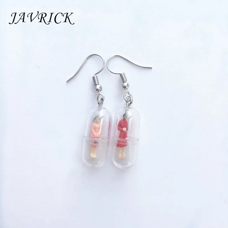 

1 Pair Creative Transparent Capsule Mini Man Candy Earrings Vintage Style Minimalism Concise Design Female Ear Pins Jewelry Gift