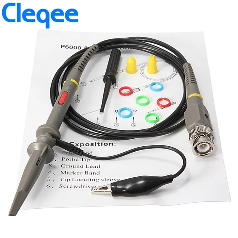 

Cleqee P6040 2pcs/set Oscilloscope 40MHz X1 X10 600V PKCATI BNC Clip Probes Clip Cable