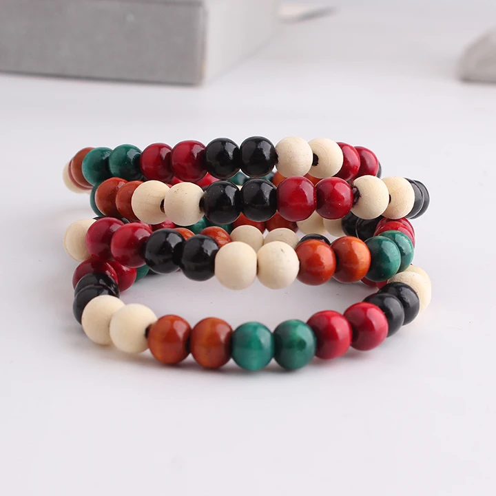 Красочные деревянные бусины одинарный круг эластичная ткань для женщин оптовая