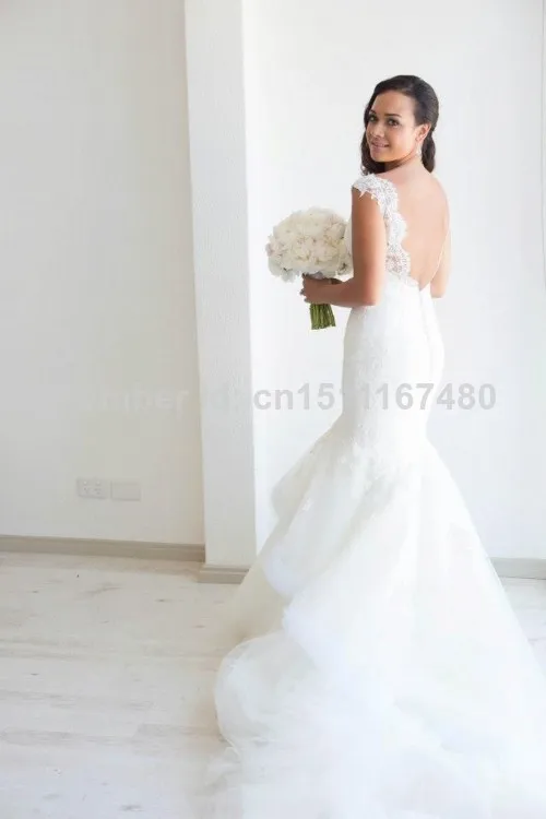 2014 New Arrival Item Designer wedding gowns Mermaid Lace Bodice Open Back Long Wedding Dress Bridal Gown Women Free Shipping | Свадьбы и