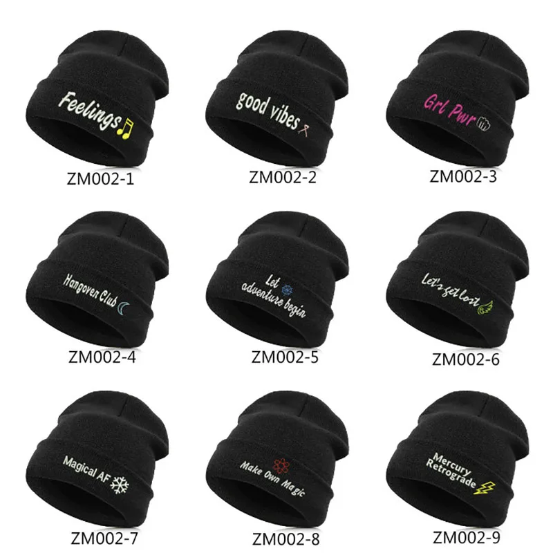 Beanie шляпа Skullie шапка, вязаная шапка-носок зима-осень вышивка лозунг девиз слова в стиле панк Для мужчин Для женщин для мальчиков и девочек уличных танцев улыбка