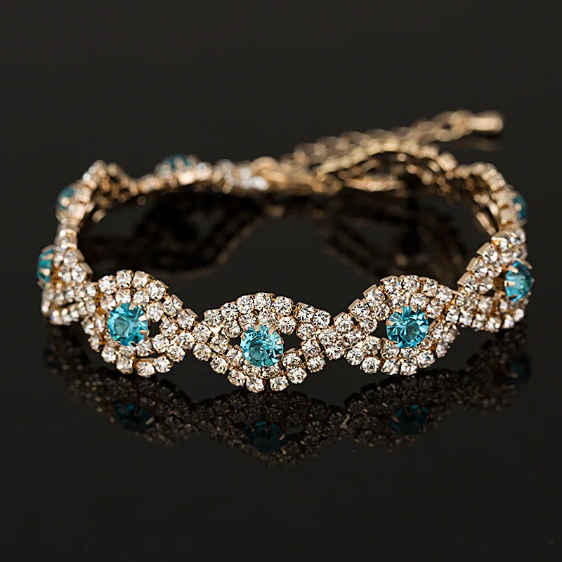 Wholesale Gold &amp sliver Color plated Rhinestone Crystal String Charms Chain Link Bracelet for women B013 | Украшения и