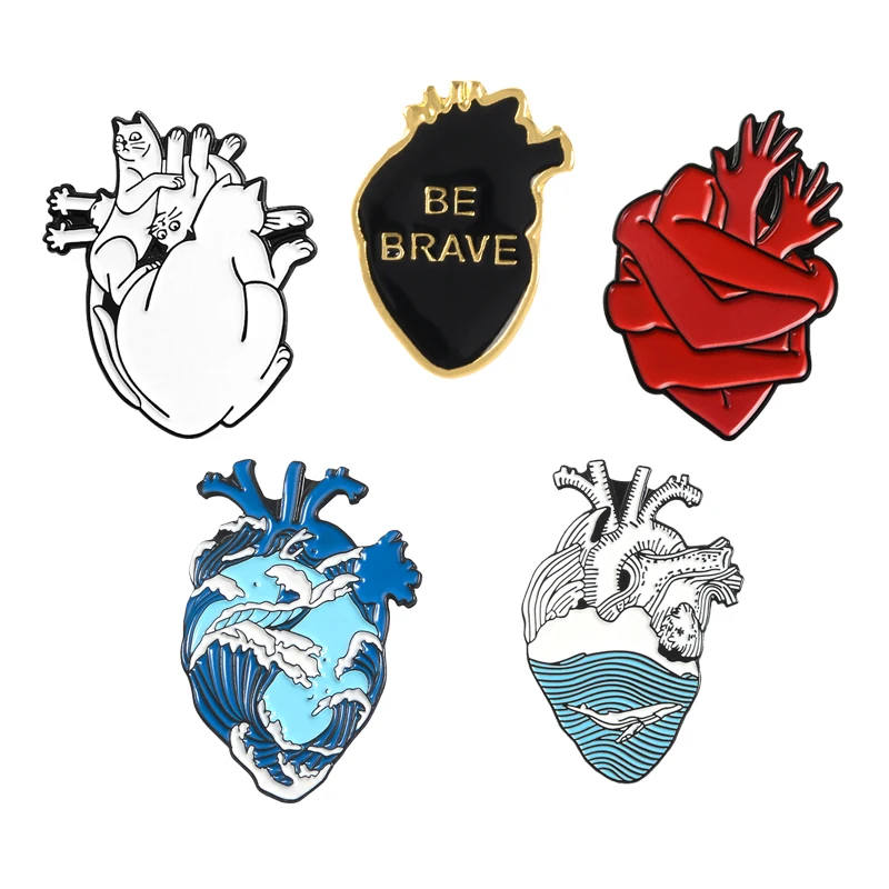 В форме сердца серии брошь Будьте смелы волна КИТ сердце Органы кошка Hug жажду