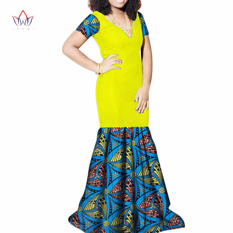 Bazin Riche Dress Cotton African Wax Print Long Dress for Women Dashiki Traditional African Patchwork Clothes WY3461