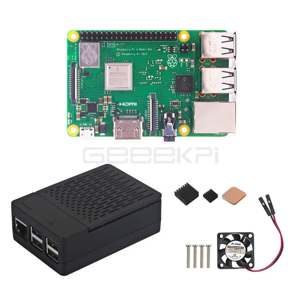 Комплект 2 GeeekPi бесплатный подарок! Прозрачный ABS чехол Hestsink сумка вентилятора! Raspberry Pi 3 B Plus RPI 3b Plus 1 ГБ ОЗУ 1,4 ГГц 64 бит процессор WiFi - Комплект: Комплект 2