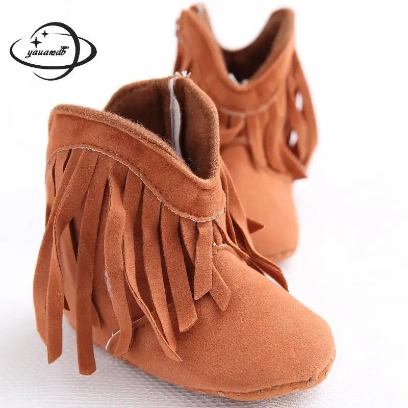 0-1y Yauamdb Newborn Baby Boots Spring Autumn Girls Toddler Fringe Solid Infant First Walkers Shoes Soft Bottom Footwear Ly21