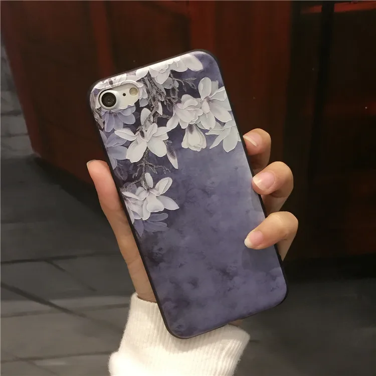 Силиконовый чехол с голубым цветком для Iphone 8 7 6 6s 5 5S полным корпусом мягкий из ТПУ