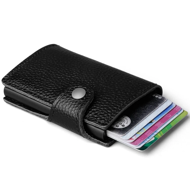 Личи шаблон из натуральной кожи RFID Визитницы для мужчин Алюминиевый