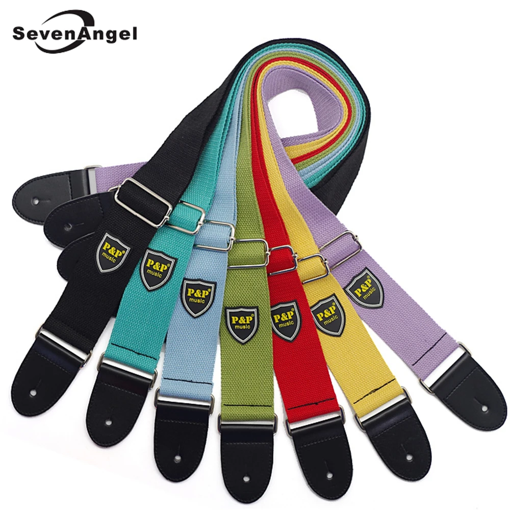 

Hot Selling Adjustable150cm Guitar Strap Woven Cotton Acoustic Electric Folk Guitar Bass Strap Belt with Leather Ends