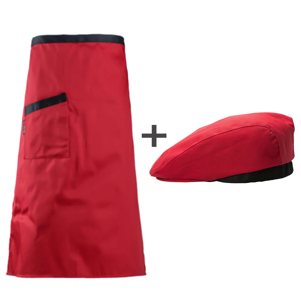 

Apron + hat Delicate Kitchen Restaurant Hotel Cooking Stripe Chili Plaid Half Sleeveless Apron Chef Waiter Kitchen Cooking Apron